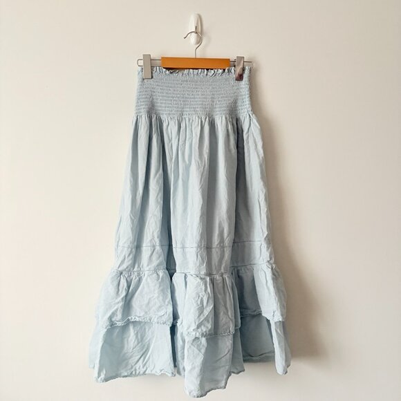 Aritzia Little Moon Nicoya Maxi Skirt Tiered Organic Cotton Blue Size XS - Picture 3 of 8